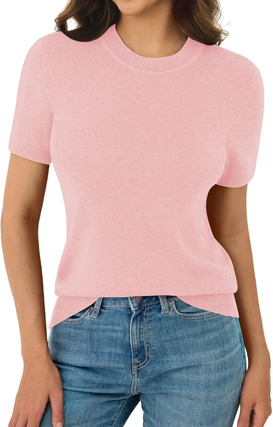 Women's Soft Short Sleeve Wool Blend Pullover Sweater for Business Casual & Fashion
