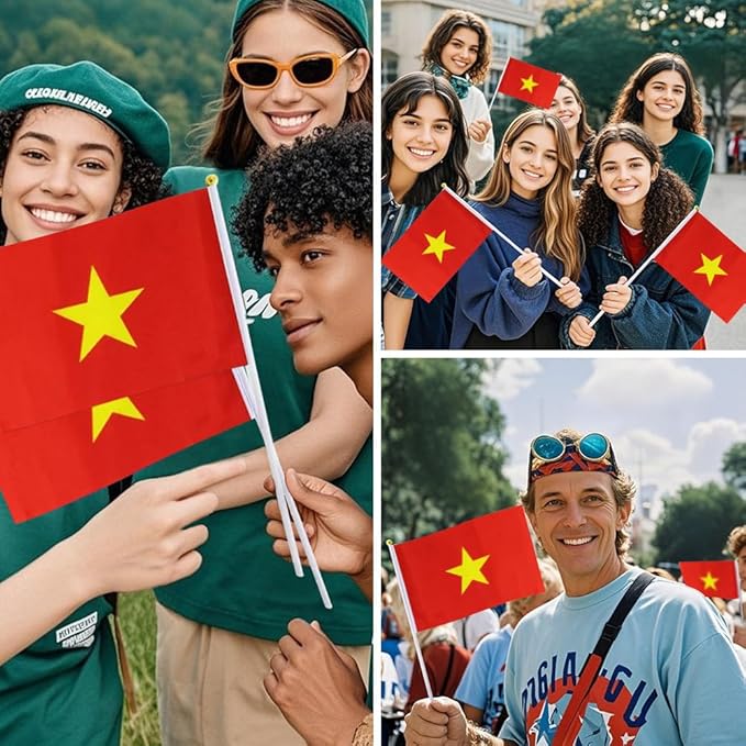 20 Pack Small Vietnam Flags on Stick Mini Handheld Vietnamese Flag for Parades, Independence Day and Patriotic Events 5x8 Inch Durable Weather-Resistant Flags with 12 Inch Sticks(Vietnam)
