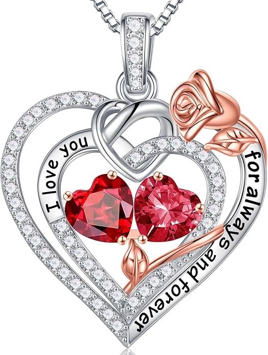 Iefil Valentines Day Gifts for Her - 925 Sterling Silver Double Birthstone Necklace, Anniversary Birthday Gifts for Women, Jewelry Gift for Wife Girlfriend Mom Her