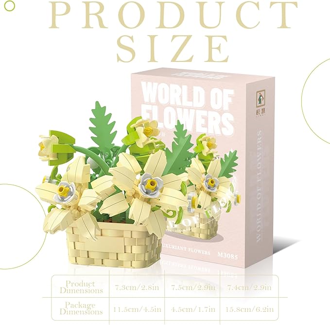 MJDDJA Mini Flowers Building Block Set, Mini Building Blocks, Flower Building Set, Building Block Flowerpot, Mini Bricks Building Sets, Party Favors for Kids Above 10 Years Old (Daisy 181pcs)