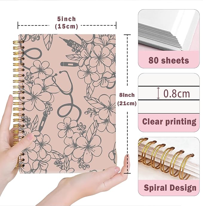 Lacama Nurse Notebook Journal, Nursing School Essentials, Nursing Student Graduation Gifts, Nurse Gifts for Women Nurse Appreciation Gift, Nurses Week Gifts, Stethoscope Flower Spiral Notebook(Brown)