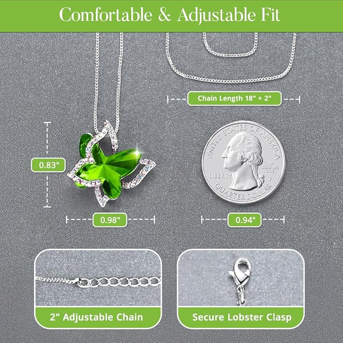 GEMMANCE Gift Butterfly Birthstone Crystal Necklace, Silver Tone with 18”+2” Chain, Necklace for Mother’s Day Anniversary Birthday Gifts for Women and Daughter, Valentine's Day