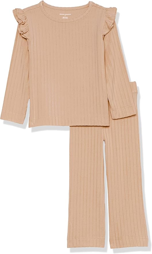 Amazon Essentials Girls and Toddlers' Wide-Rib Outfit Set, Pack of 2