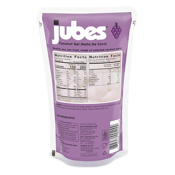Jubes Grape Nata De Coco Jelly Cubes (12.7 oz, Pack of 3) - Grape Coconut Jelly Cubes for Sago - Coconut Gel in Syrup Toppings for Fruit Tea, Boba, Bubble Tea, Drinks, Desserts Yogurt, Ice Cream, Beverage