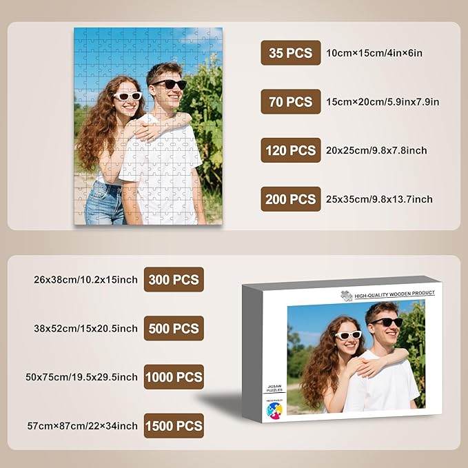 Custom Puzzle from Photos, Personalized Photo Puzzle 500/1000/1500 Pieces with Picture and Text, Personalized Gifts for Couple Family Wedding Kids Pet (500 PCS-Vertical)