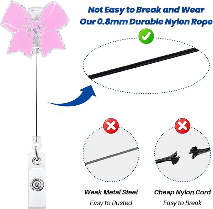 Pink Bow Badge Reel, Cute Retractable ID Card Badge Holder, Name Tag Work Badge Clip for ICU NICU RN LPN CNA MA ER Night Shift Nurse Nursing Student Pediatric OB/GYN Doctor Teacher, Nurse Gifts