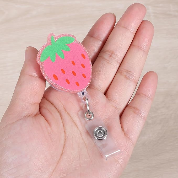 Pink Strawberry Nurse Badge Reel, Cute Retractable ID Medical Work Badge Holder, Name Tag Pediatric Badge Buddy for RN MA CNA LPN LVN OB/GYN RN Nurse Nursing Student Doctor Teacher Medical Workers