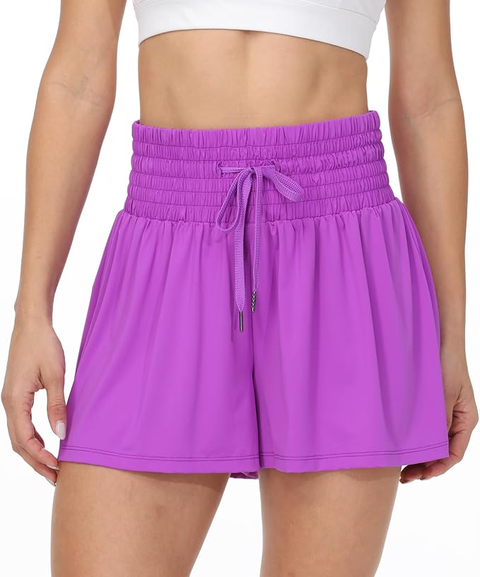 Blaosn Flowy Athletic Shorts for Women Gym Workout Running Short Pants High Waist Skort with Pocket Casual Summer Clothes