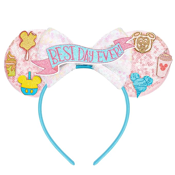 HAMUTH Mouse Ear Headband, Birthday Decorations Ears for Women Girls Adult, Best Day Ever Costume for Party Trip Parks Cosplay Essentials