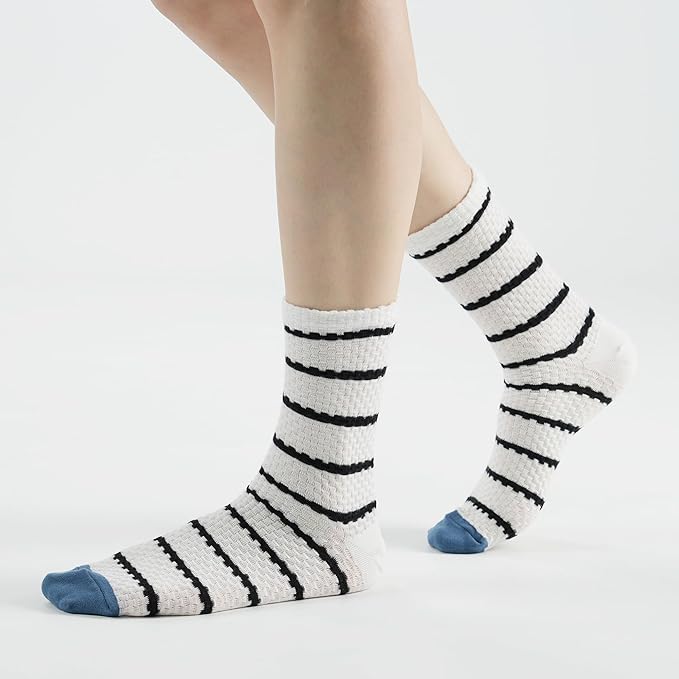 Kikiya Women's Cotton Crew Socks - Cute Flower Graphic Polka Dot Striped Heart Patterned - Ladies Girls Casual Socks Size 6-8