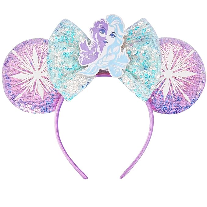 RAZKO Mouse Ears Headband, Elsa Sequin Minnie Ears Headband for Women Girls Hair Accessories, One Size Fits All, 16, Great for Disney Trip, Birthday Party, Halloween, Christmas
