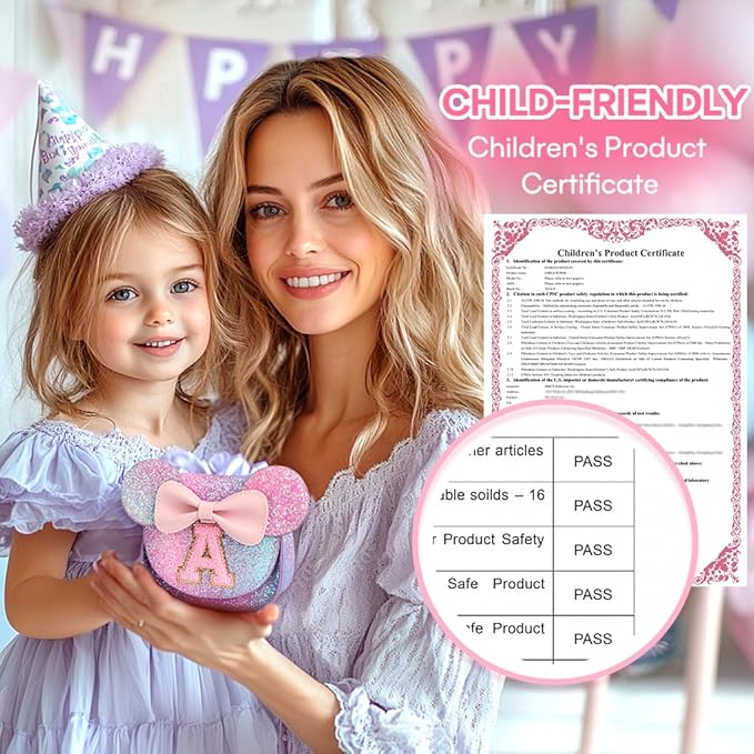 mibasies Toddler Purse Girl Gifts: Girls Birthday Gifts for 3-8 - Toys for Ages 2-4 Girls Mouse Ears Purse, Purple Rainbow, Letter L