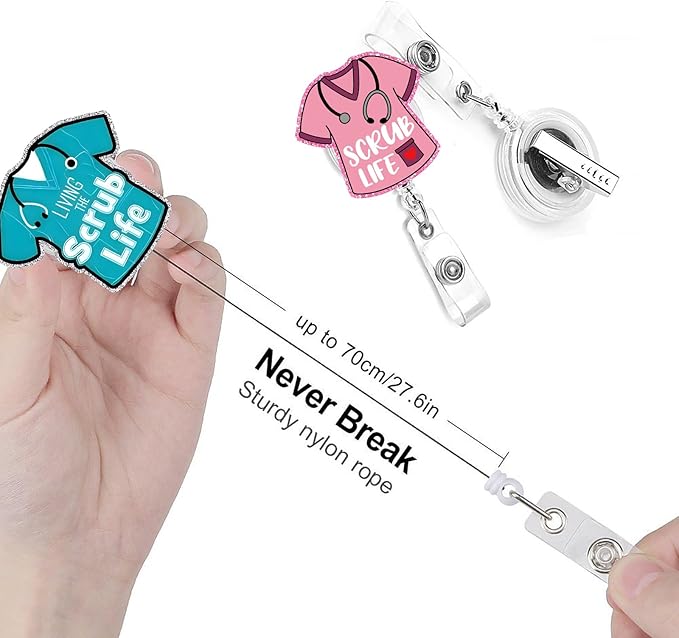 Scrub Life CNA 2pack Badge Reels Retractable Funny Cute Badge Holder with Badge Reel ID Clip Name Tag Card Tag Card Badge Clip Acrylic Accessories Gifts Nurse