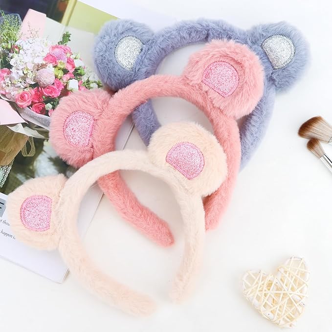Araluky Mouse Ears Headband 3 Pcs Skincare Headbands Cute Bear Ears Headwear