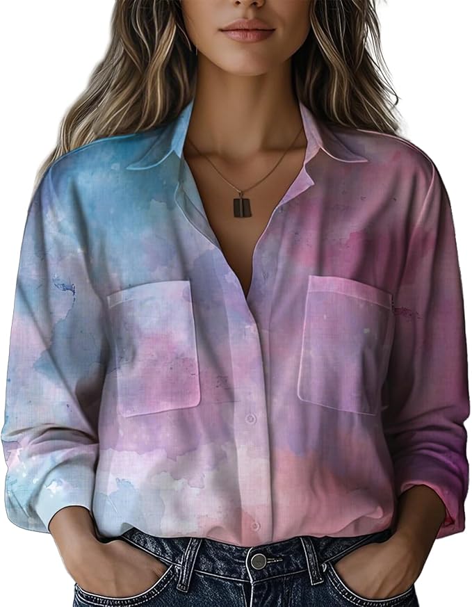 Boho Shirts for Women Vintage Graphic Casual Lightweight Long Sleeve Dressy Gauze V Neck Oversized Beach Top