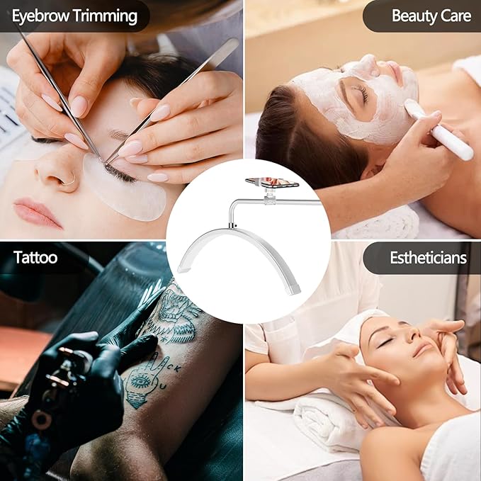 Lash Light for Eyelash Tech-Esthetician Ring Lantern, Half Moon Light for Led Lash Lamp Extensions, Tattoo Artists, Nail Tech - Cool, Warm Lamp with Adjustable Brightness & Height, Phone Holder, White