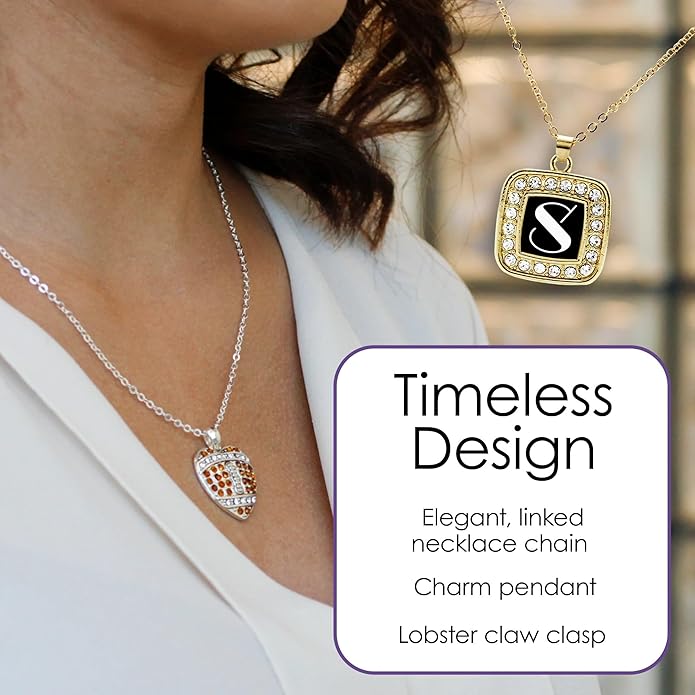 Inspired Silver - Gold Pave Heart Charm 18 Inch Necklace with Cubic Zirconia Jewelry