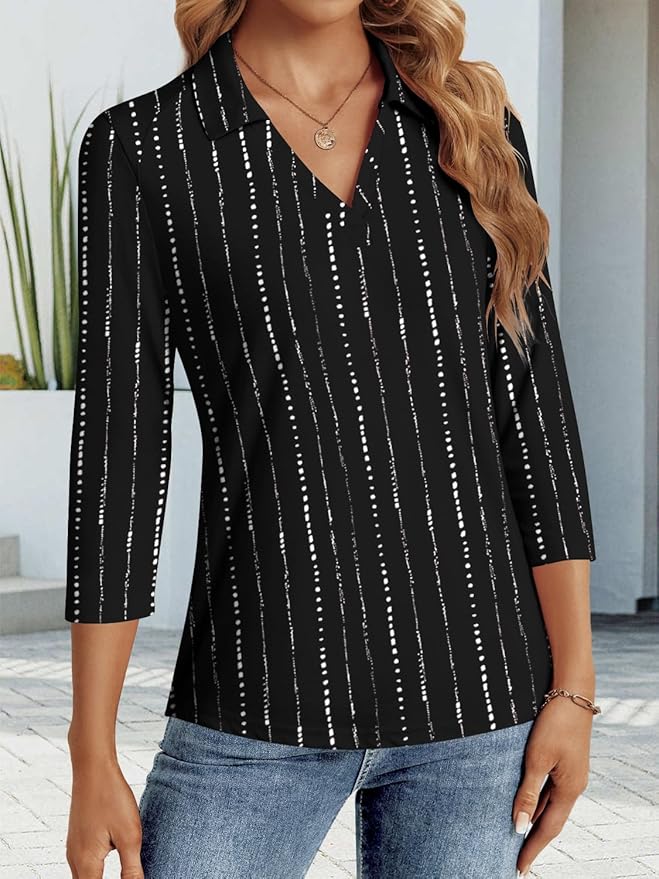 3/4 Length Sleeve Womens Tops Dressy Casual V Neck Polo Shirts Business Work Blouses 2025 Trendy Tunic Top