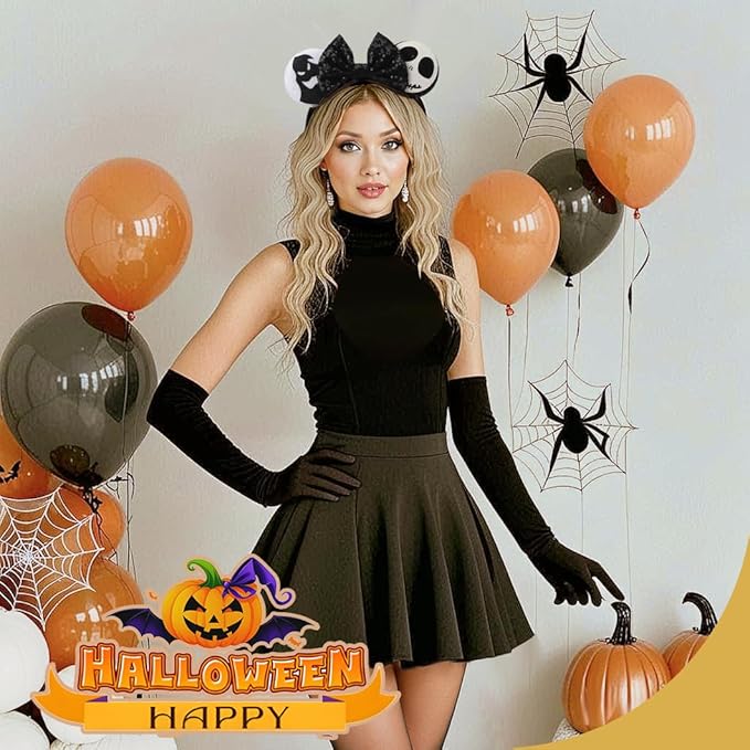 DRESHOW Halloween Mouse Ears Headbands for Women Mouse Ear Headband with Bow Glitter Party Decoration Costume Hair Accessory for Women