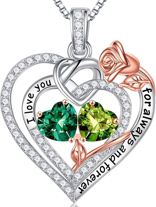 Iefil Valentines Day Gifts for Her - 925 Sterling Silver Double Birthstone Necklace, Anniversary Birthday Gifts for Women, Jewelry Gift for Wife Girlfriend Mom Her