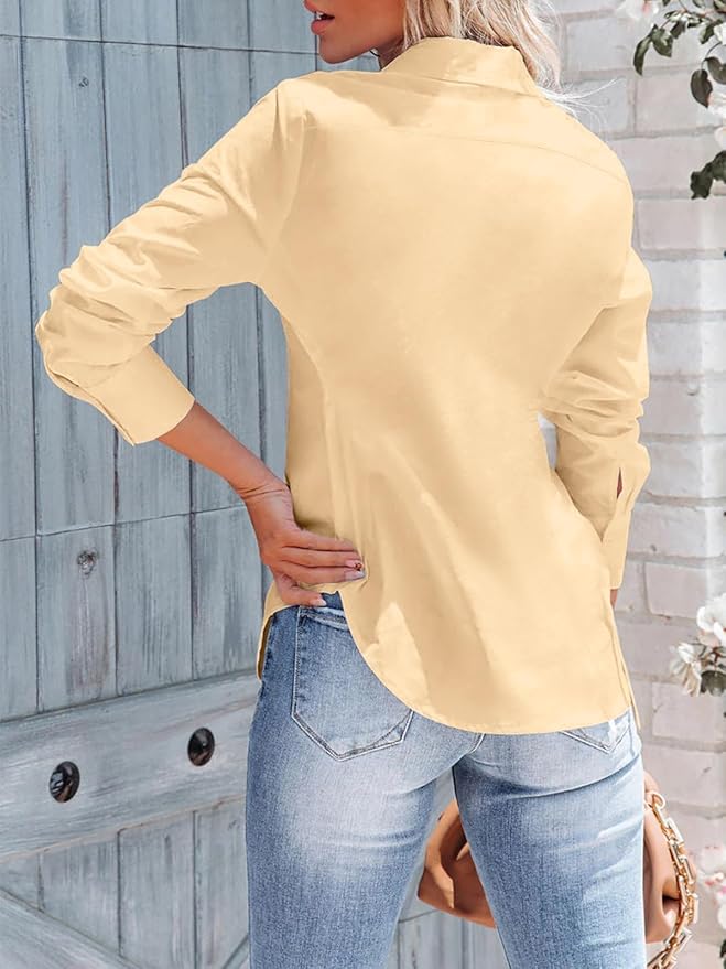 siliteelon Women's Button Down Shirts Long Sleeve Dress Shirts Wrinkle Free Collared Work Office Solid Blouses Corset Tops