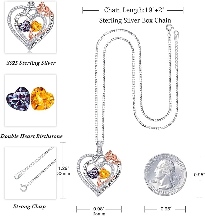 Iefil Valentines Day Gifts for Her - 925 Sterling Silver Double Birthstone Necklace, Anniversary Birthday Gifts for Women, Jewelry Gift for Wife Girlfriend Mom Her