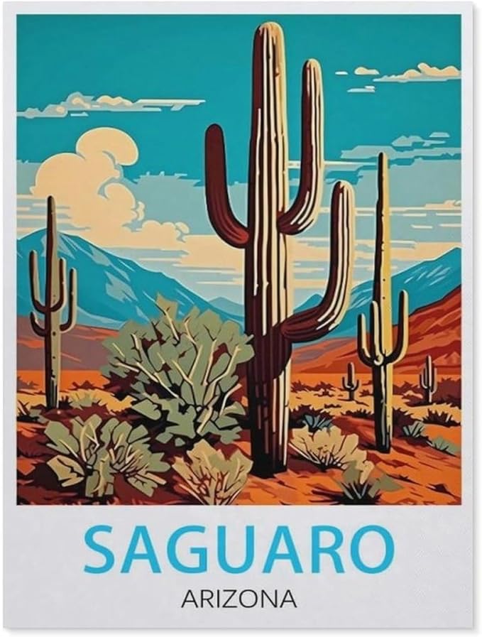 Jigsaw Puzzle 1000 Pieces for Adults，Saguaro Arizona Vintage Travel Poster，Kids Teens Large Families Puzzle Game（75x50cm）-BD56
