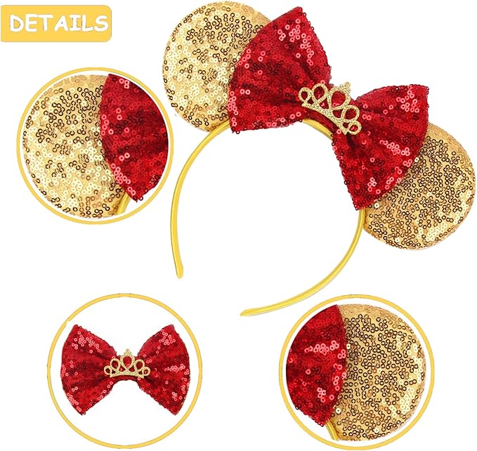 Sequin Mouse Ears Headbands for Women Girls Boys, Glitter Bows Headband for Kids Adults Birthday Party Costume Halloween
