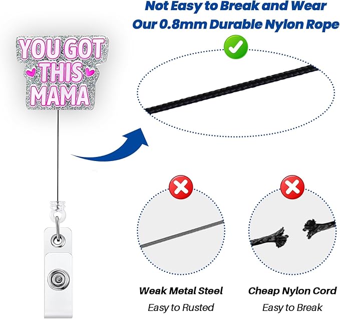 You Got This Mama Funny Badge Reel, Cute Retractable ID Card Badge Holder, Name Tag Work Badge Clip for OB/GYN MDT NICU Pediatric ER RN LPN CNA MA Night Shift Nurse Doctor Nursing Student, Nurse Gifts