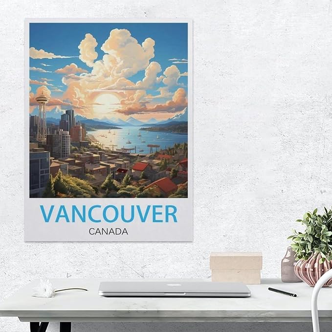 Jigsaw Puzzle 1000 Pieces for Adults，Vancouver Canada Vintage Travel Poster，Teens Boys Girls Puzzles Difficult Thick Sturdy Pieces Challenging Puzzle for Party Games（38x26cm）-BC68
