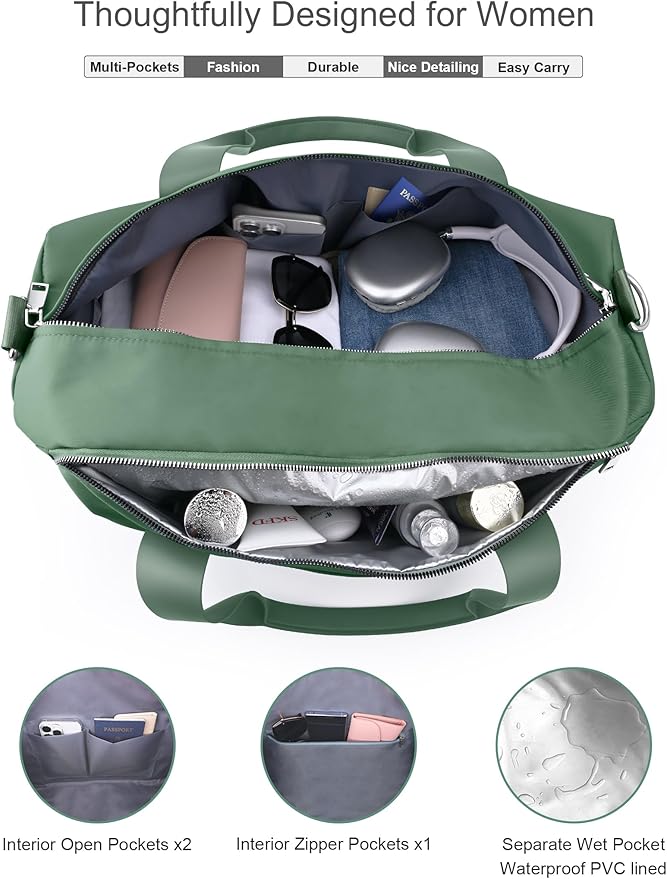 Gym Bag for Women Girls with Shoe Compartment & Wet Pocket - Duffle Bag for Travel Sports Fitness Workout Athletic, 19"-Medium, Olive Green
