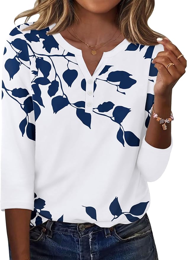 Zeagoo 3/4 Length Sleeve Womens Tops Casual Dressy Summer Blouses Buisness Work Spring Tee Shirts