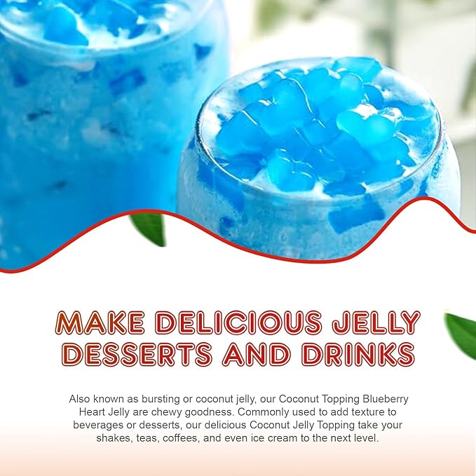 New Fanale Coconut Jelly Topping nata de coco for Boba Tea | Ice Cream | Yogurt | Smoothie | Milk Tea | Desserts (Blueberry Heart Shaped, 6.6 lb)