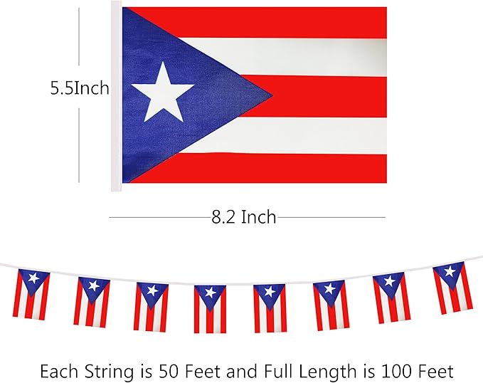 Yamiuo 100 Feet Puerto Rico String Flag, 76 Pcs Puerto Rican Banner Flag, Small Mini World Banner Flags for Sports Events, Bars Decorations, School Festivals, Party Decorations, Celebrations (Puerto Rico)