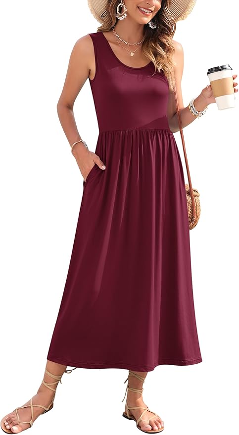 WNEEDU Women's Summer Maxi Dress 2026 Casual Sleeveless Hawaiian Sundress Tropical Long Dress Beach Vacation Outfit