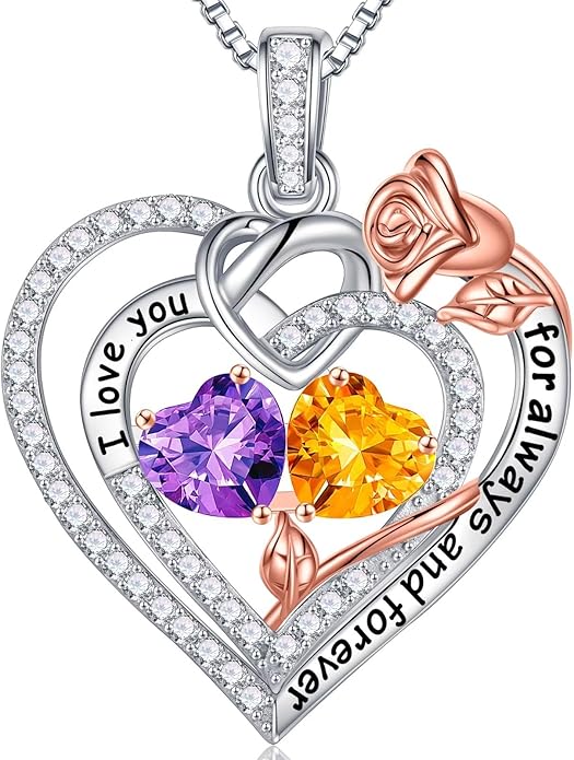 Iefil Valentines Day Gifts for Her - 925 Sterling Silver Double Birthstone Necklace, Anniversary Birthday Gifts for Women, Jewelry Gift for Wife Girlfriend Mom Her