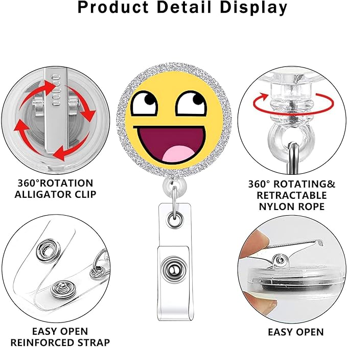 Happy Smiling face 2pack Badge Reels Retractable Funny Cute Badge Holder with Badge Reel Unique ID Clip Name Tag Card Tag Card Badge Clip Acrylic Accessories Gifts Nurse Student RN LPN Teacher