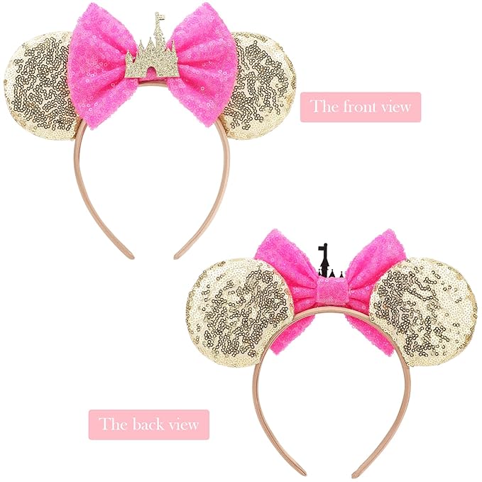 DRESHOW Mouse Ears Bow Headbands Minnie Ears Headband Glitter Party Decoration Cosplay Costume for Women
