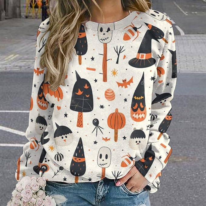 Spatofa Womens novelty funny cat printed crewneck sweatshirt casual loose long sleeve graphic pullover sweatshirts tops