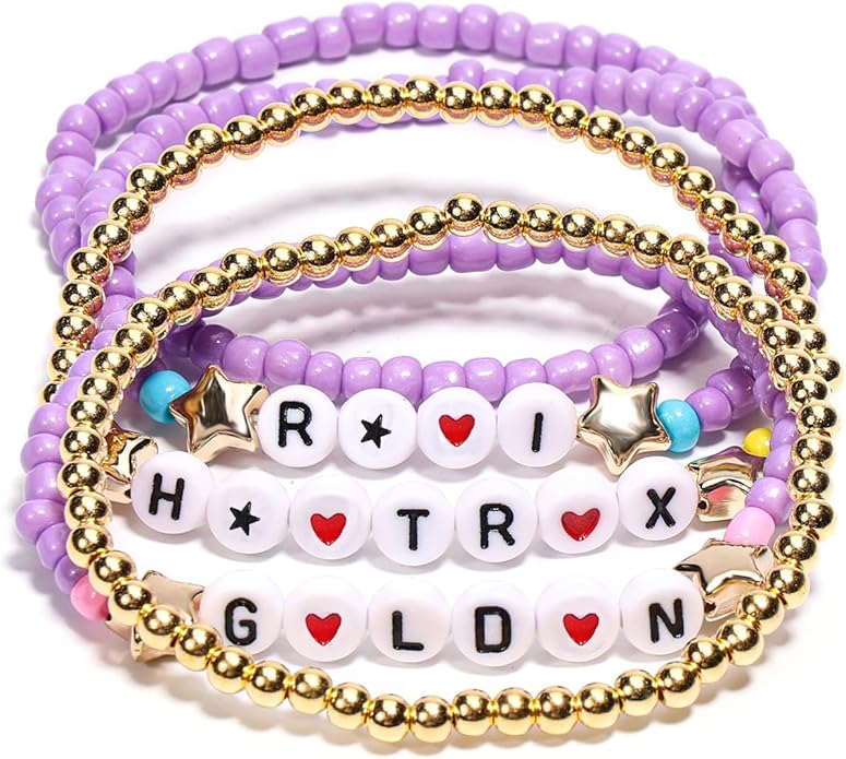 AICase for Korea-Pop Merch Gifts Toys Golden Inspired Bracelets 5 Pcs Stackable Stretch Flower Beaded Bracelets Costume Outfit Merchandise Jewelry Gifts for Fans Christmas Stocking_3110