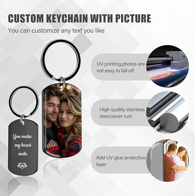 KBPTM Customized Double Sided Keychain - Personalized Engraved Text/Number/Name Keychain, Custom Key chain Gift for Boyfriend