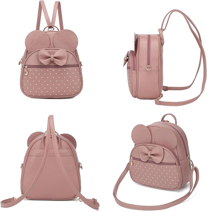 KL928 Girls Mini Backpack Bowknot Polka Dot Cute Daypacks Convertible Shoulder Bag Purse for Women (260 Pink)
