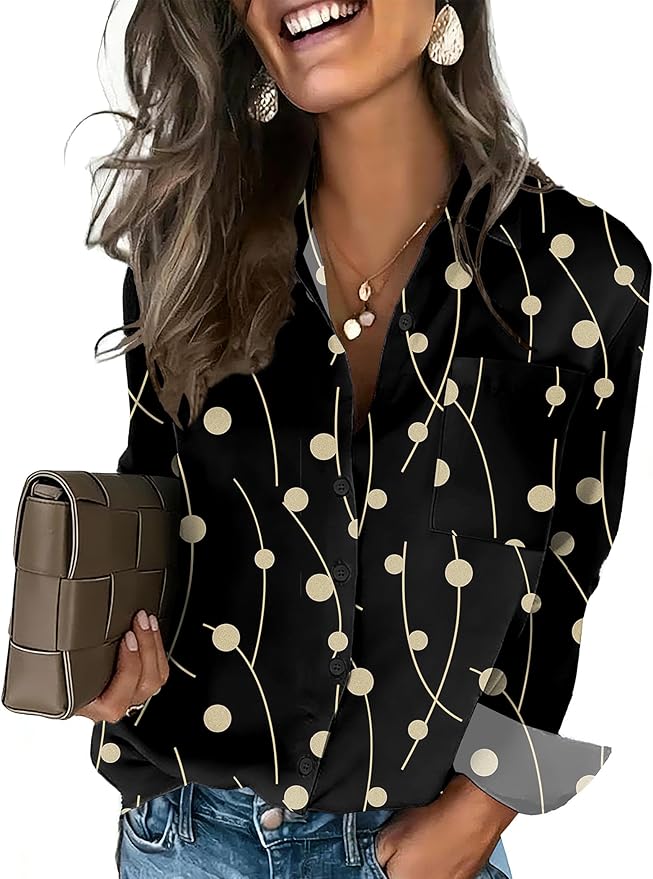 HOTOUCH Button Down Shirts for Women Long Sleeve Blouse Dressy Casual Business Work Tops with Pocket