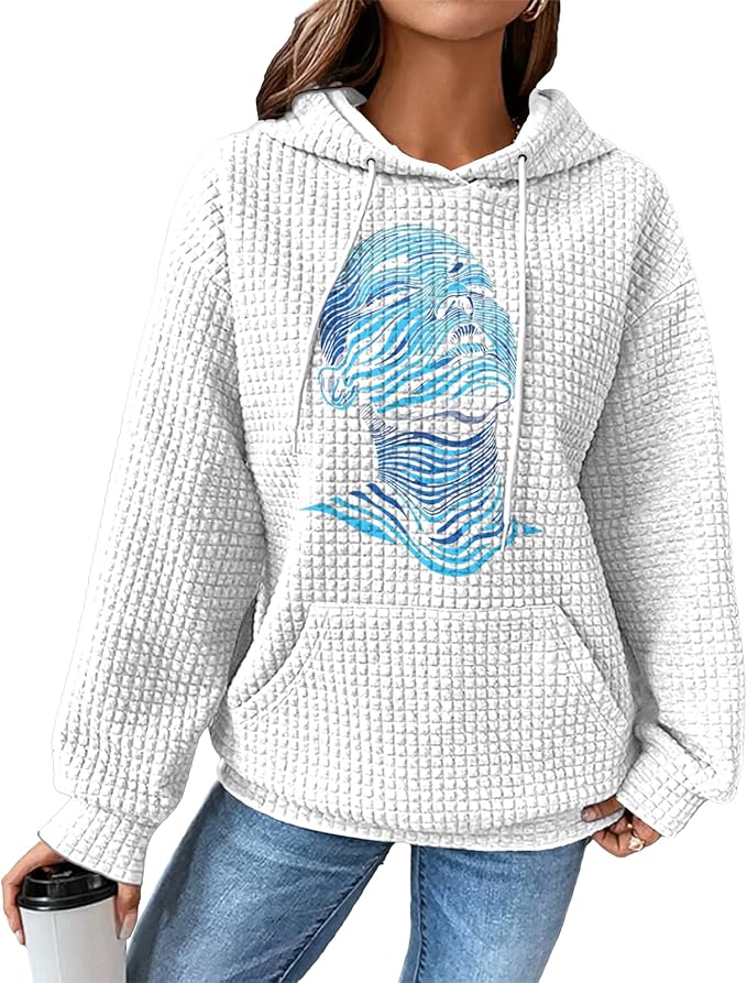 domirica Pullover Sweatshirts For Women Drawstring Long Sleeve Waffle Sweatshirt With Pocket Vintage Street Wear Qutfits