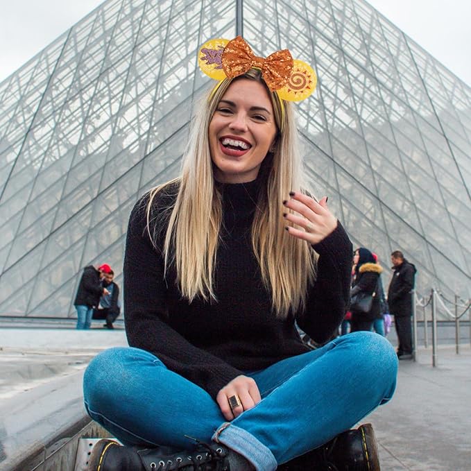 Seamoy Sequin Mouse Ears Headband, Lion King Animal Kingdom Park Ears, Sparkle Rose Gold Classic Ears Hairband