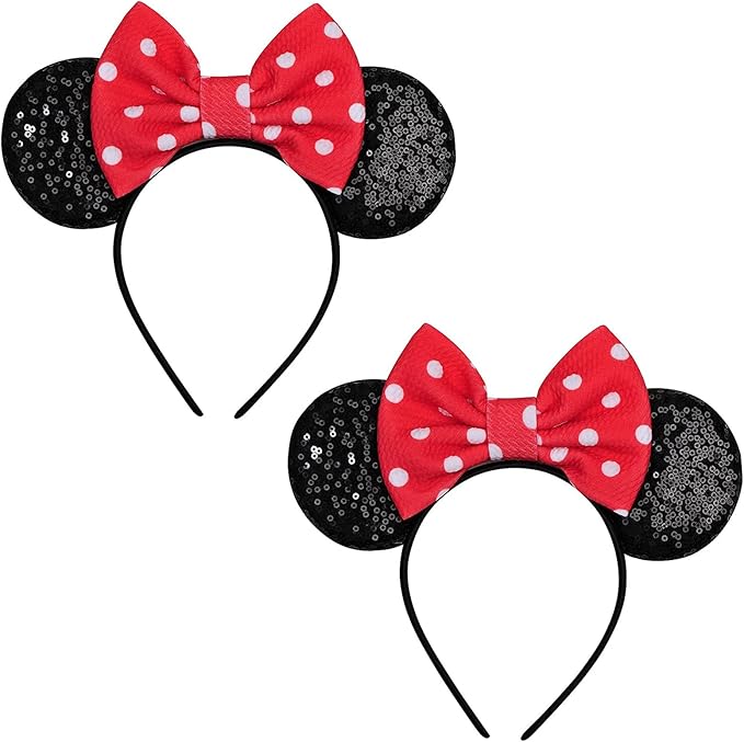 FANYITY Mouse Costume Ears,2 Pcs Mouse Ears Headbands for Girls & Women Party,Size Free (Pink dots 2)