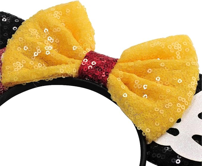 FANYITY Mouse Ears, Sequin Mouse Ears Headband for Girls Women Halloween Birthday Party (Yellow Bow08)