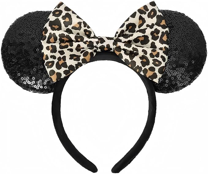 ETLUK Mouse Ears Headband, Mouse Ears Sequin Bow Headbands for Women Girls, Cosplay Accessories Party Decorations (Black)
