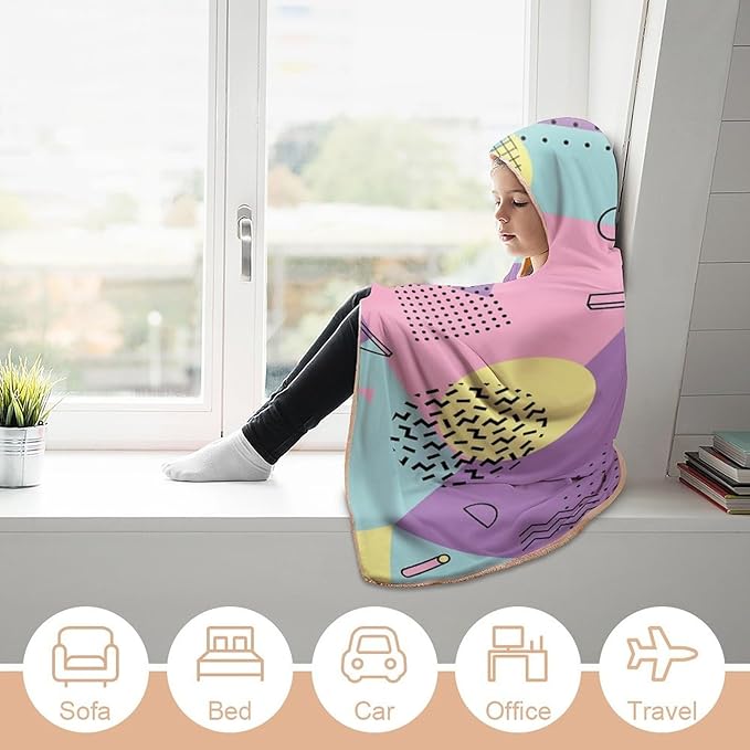 80s 90s Vintage Retro Wearable Blanket Flannel Hooded Blankets Soft Warm Blanket Hoodie for Room Couch Bed Office