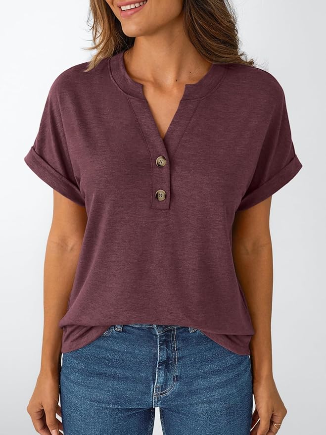 AUTOMET Women's Short Sleeve Shirts Henley Dressy Casual Summer Tops 2026 Spring Fashion Trendy Cute T-Shirts
